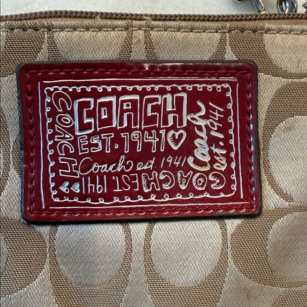 Coach Beige Canvas Wristlet with Red Trim and Patch - Picture 6 of 8